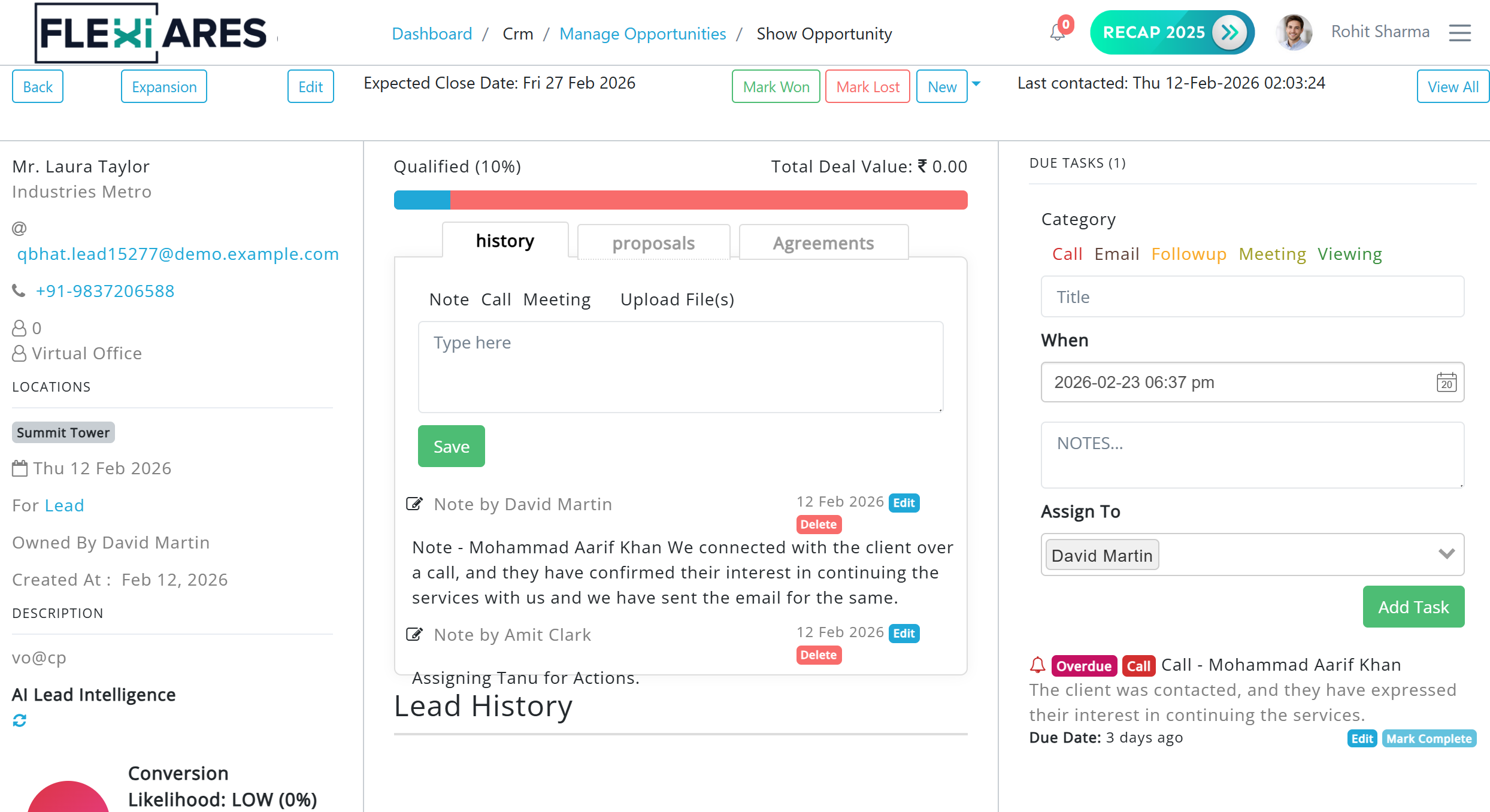 Client survey and feedback management dashboard in FlexiAres